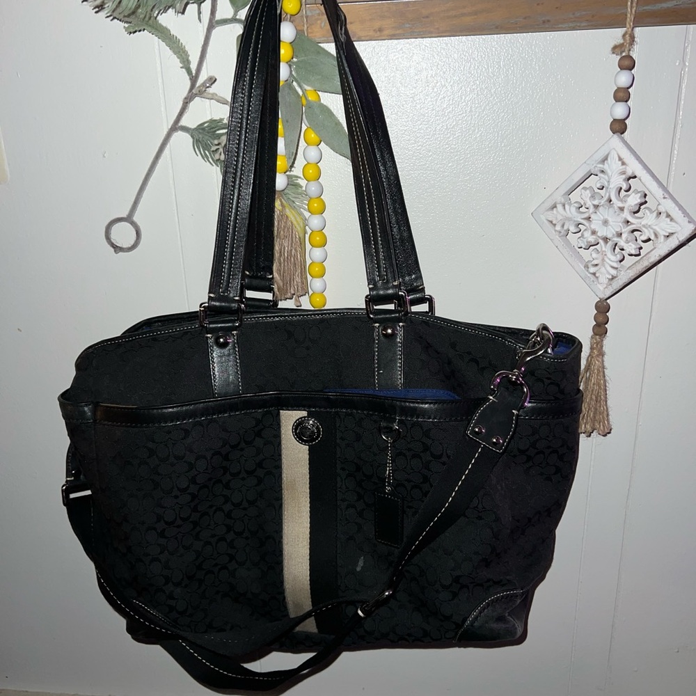 Coach Black Textured Tote Bag with Silver Hardware